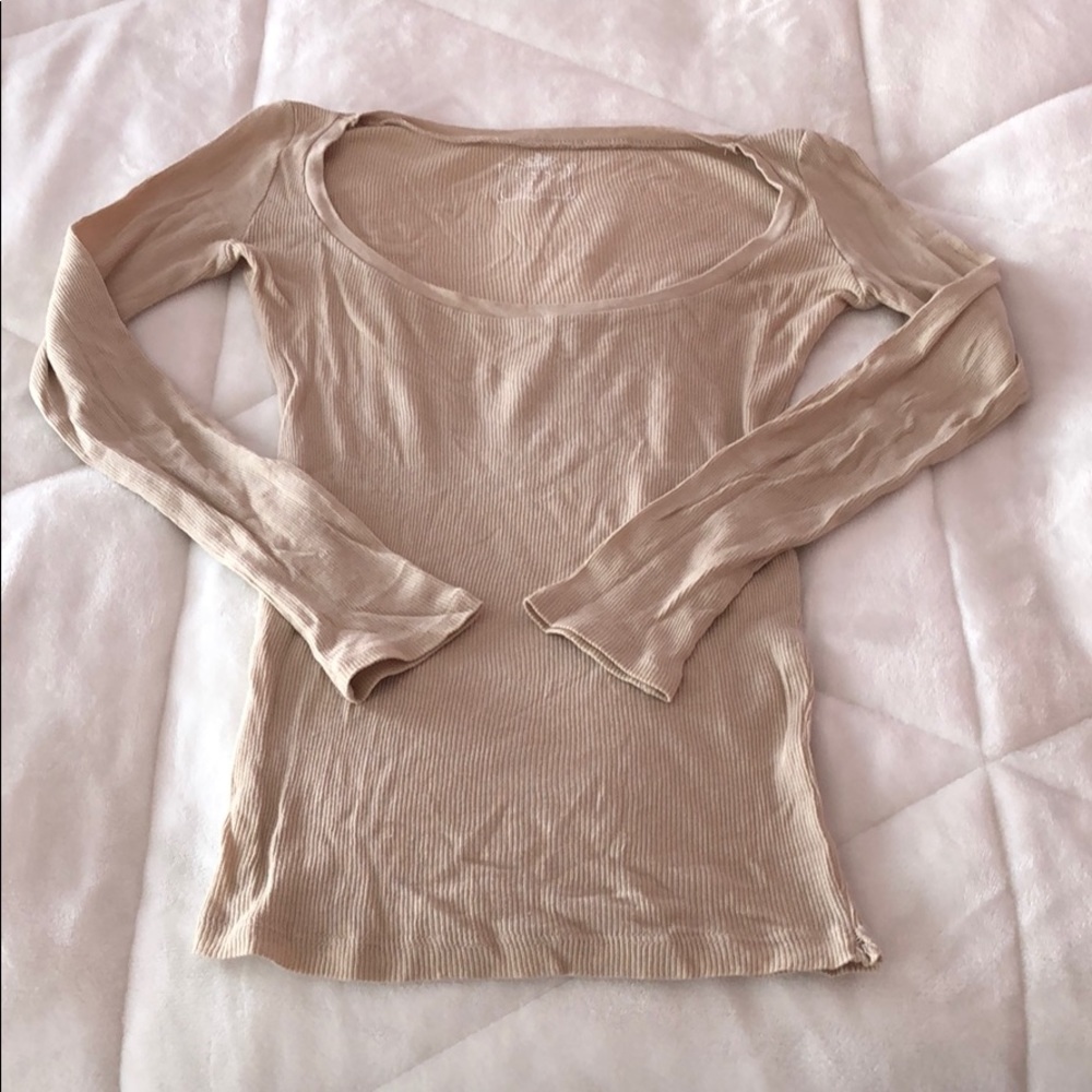 Beige Ribbed Long Sleeve